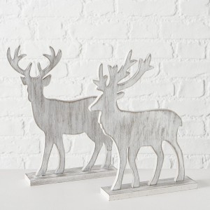Graue Boltze Home Figur Kigan XS: Zwei Deko-Hirsche aus Holz für Weihnachten.