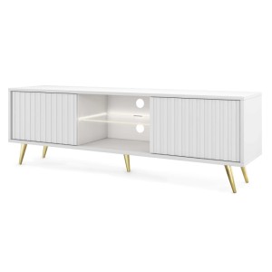 TV-Lowboard Bello 135 cm Weiß / Lamelle mit Goldenen Beinen