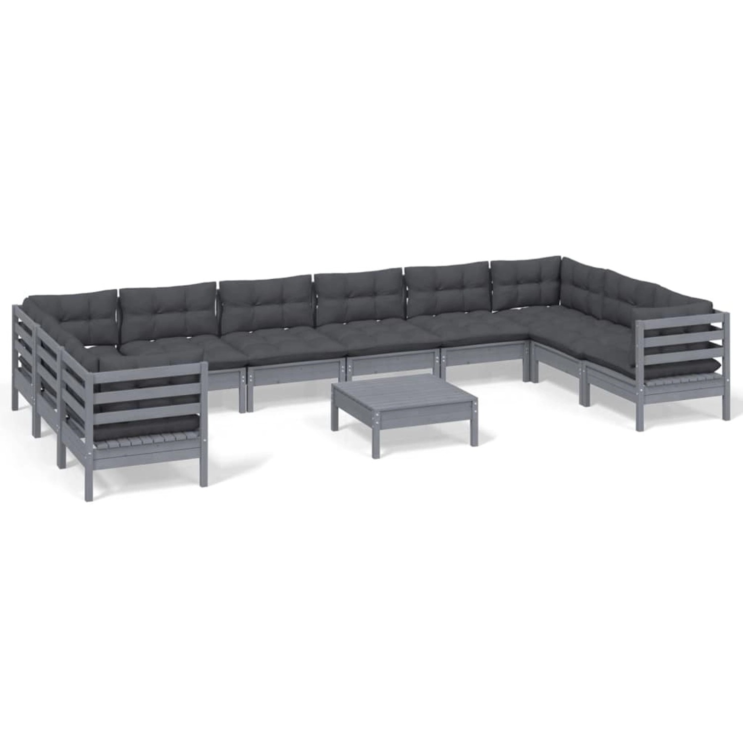 vidaXL 11-tlg Garten-Lounge-Set mit Kissen Grau Kiefernholz Modell 8 günstig online kaufen