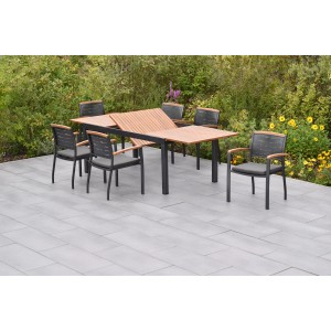 Merxx Tinos 13-tlg. Gartenmöbel-Set mit Ausziehtisch (180/250x100cm) und 6 Stühlen mit Kissen.