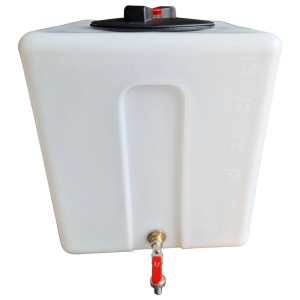 Weißer KMND Wassertank 60L aus PE mit Hahn für Trinkwasser. Kompakter Behälter für Regentonnen & Wasserzapfstellen.