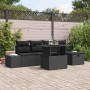 Schwarze 6-tlg. vidaXL Garten-Sofagarnitur aus Poly Rattan mit Kissen. Gartenmöbel-Set mit Tisch und Stauraum.