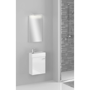 Astor Badmöbel-Set Georgy, 45 cm, Weiß Hochglanz: Waschbecken, Unterschrank und Spiegel mit LED-Beleuchtung.