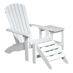 Weißer NEG Adirondack Gartenstuhl MARCY aus Kunststoff mit Fußhocker und integriertem Beistelltisch.
