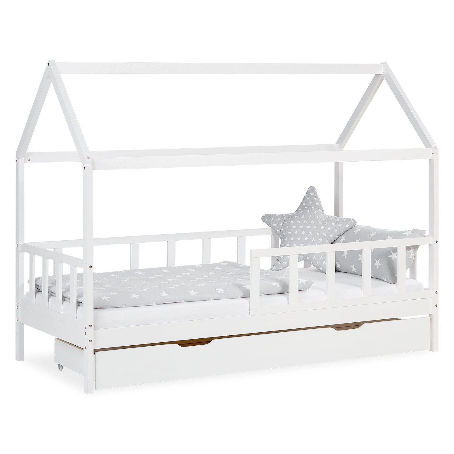 Homestyle4u Hausbett 90x200 mit Bettkasten in Weiß 2522
