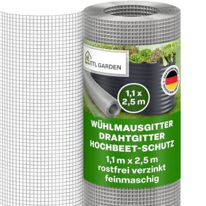 TTL GARDEN Wühlmausgitter 2,5m x 1,1m Verzinkt auf Rolle Drahtgitter Schutz für Hochbeet Rasen Pflanzen gegen Wühlmäuse