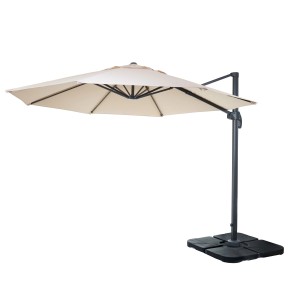 Cremefarbener MCW Ampelschirm A96 (Ø 3m) aus Alu/Stahl mit Ständer, drehbar.