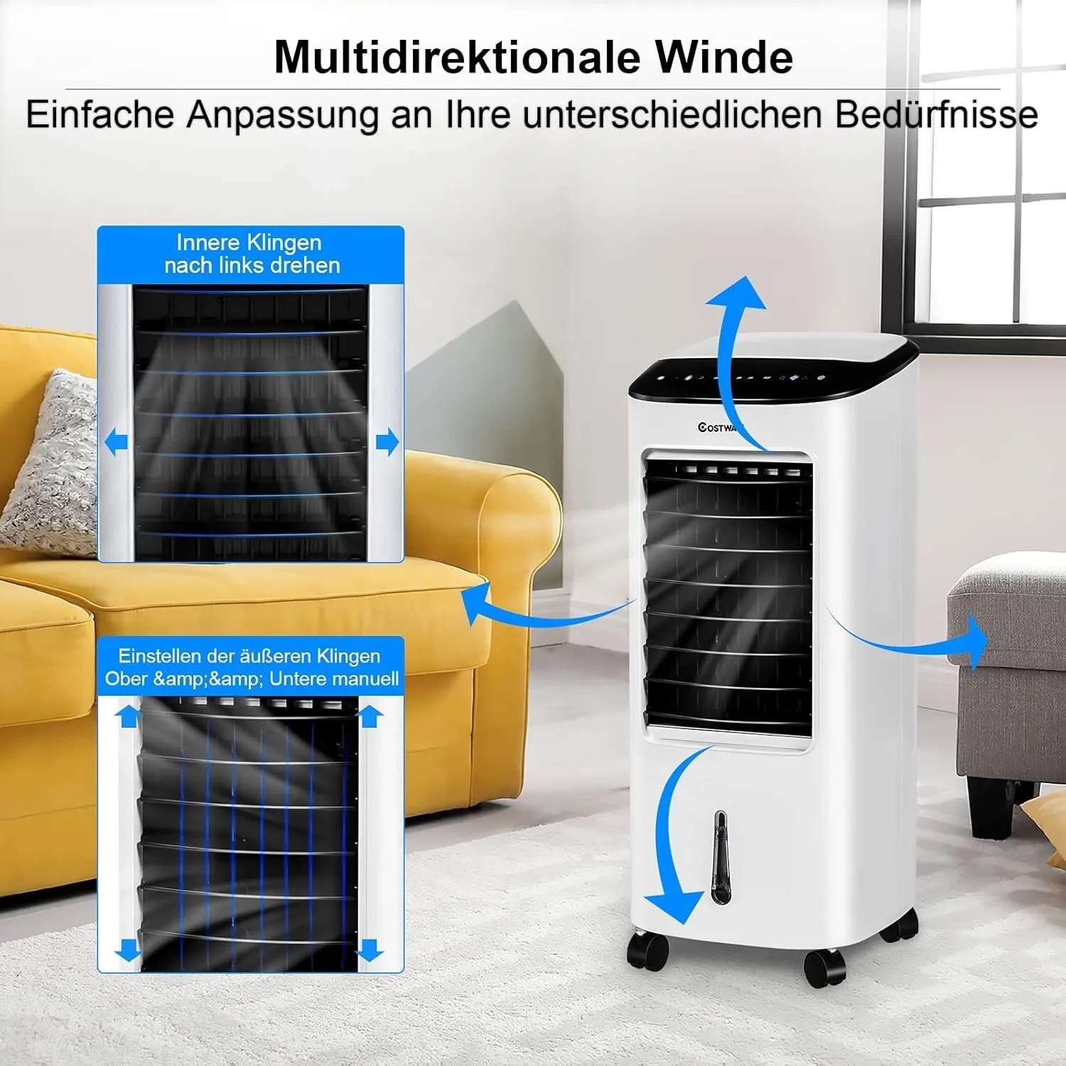 Costway Mobile Klimaanlage Ohne Abluftschlauch 3 In 1 Klimagerät 7 L Wassertank_7