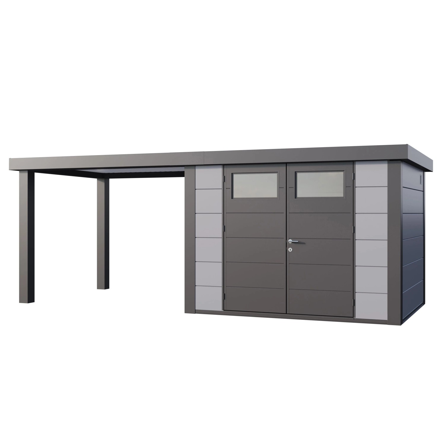 Gerätehaus Classico 3024 mit Offene Lounge L Links 582 cm x 238 cm Hellgrau günstig online kaufen