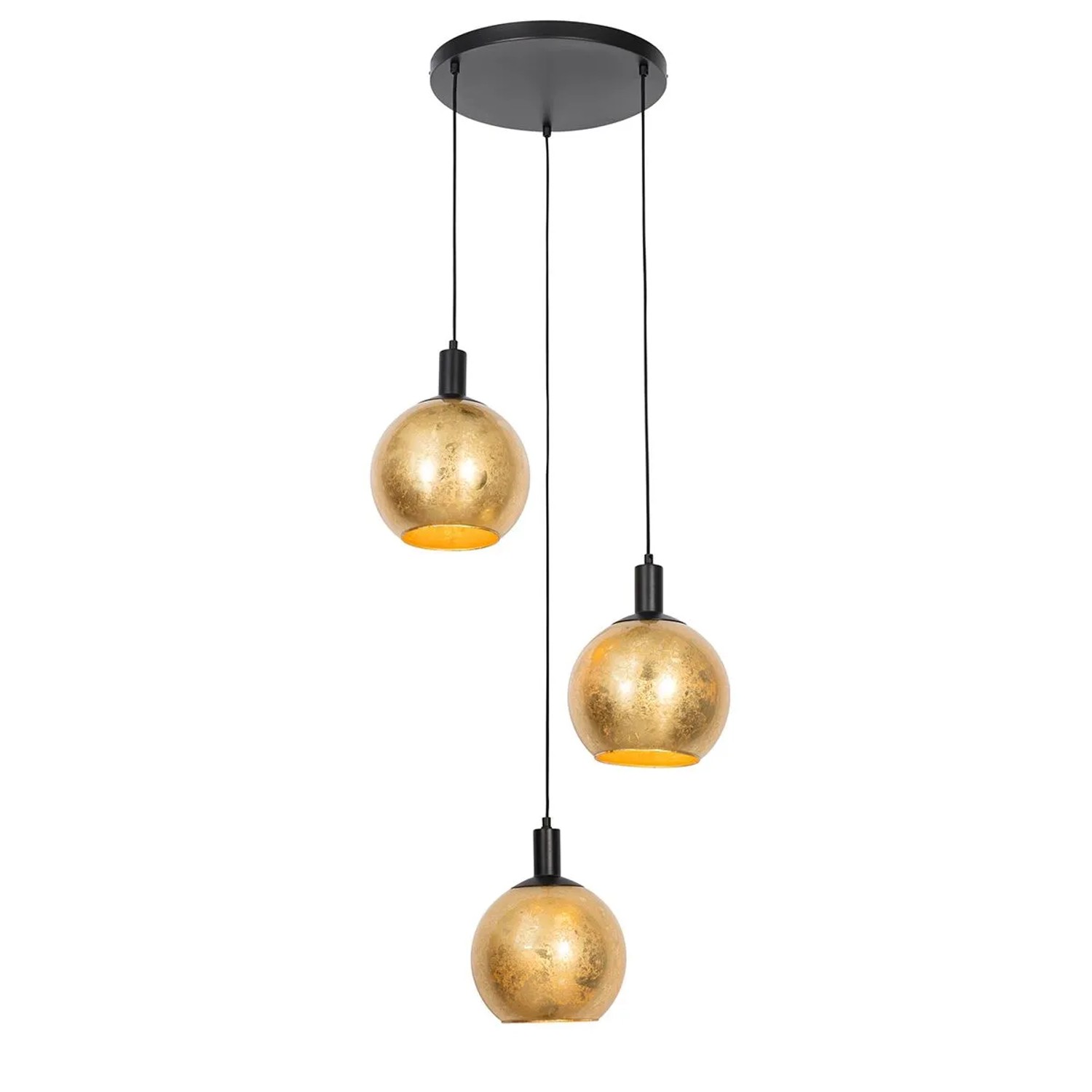 QAZQA Design Hängelampe Schwarz mit Goldglas 3 Flammig Bert