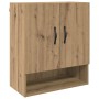 Wandschrank Artisan-Eiche aus Holzwerkstoff mit zwei Türen, schwarzen Griffen und offenem Fach.