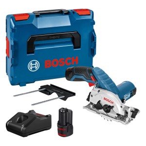 Bosch Professional Akku-Kreissäge GKS 12 V-26 Set mit 2 Akkus, Ladegerät und L-Boxx für Holzbearbeitung.
