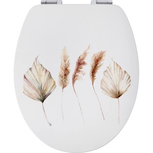 Weißer WC-Sitz Uyuni von baliv mit Absenkautomatik und Pflanzen-Motiv.