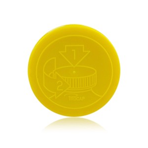 Gelber Deckel der Microactiv Allzweckreiniger Tabs Dose mit Öffnungsanleitung.