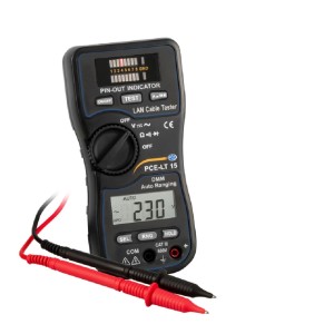PCE LAN Digitalmultimeter LT 15 zur Prüfung von Netzwerkkabeln mit LCD-Anzeige.