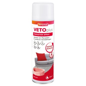 Beaphar Vetoplus Hundespray gegen Parasiten, 400ml Dose für Sofortschutz im Haushalt.