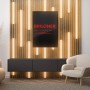 Briloner LED-Band Starter-Set für Paneele mit warmweißem Licht in Wohnraum-Szene.