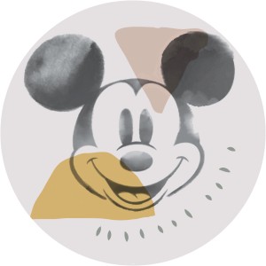 Selbstklebende Vliesfototapete mit abstraktem Mickey Mouse Motiv, Durchmesser 125 cm.