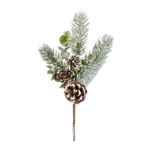 Dekorativer, grüner Mica Decorations Stecker mit Kieferzapfen, 25 cm hoch, für weihnachtliche Gestecke.