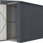 Globel Metall-Anlehngerätehaus Lean-To, 144x234 cm, Anthrazit, mit geöffneter Tür.