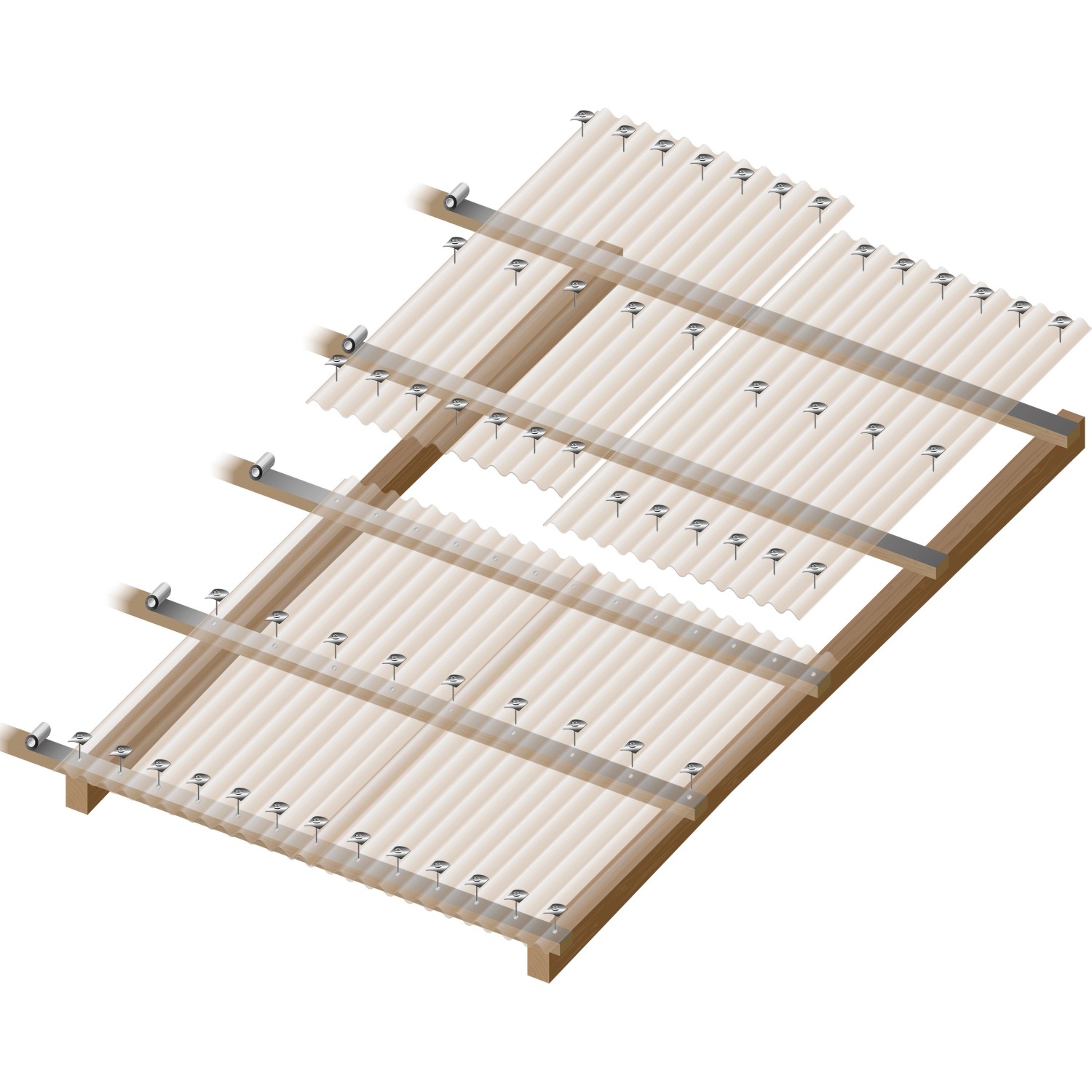 Montierte Acryl-Profilplatte Sinus 76/18 Wabe Bronze auf Holzkonstruktion.