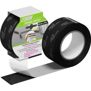 Icutec Icutape außen, 25m Rolle, schwarzes Dämmstoffzubehör für winddichte Verklebung im Außenbereich.