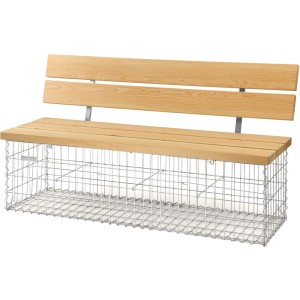 Bellissa Gabionenbank calma mit Lehne, verzinkt, 150 cm breit. Gartenbank mit Holzauflage und Drahtkorb.