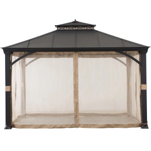 Schwarzer Sunjoy Gazebo Torre Zedernholz mit Moskitonetz, 385x324 cm. Pavillon für Garten und Terrasse.