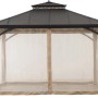 Schwarzer Sunjoy Gazebo Torre Zedernholz mit Moskitonetz, 385x324 cm. Pavillon für Garten und Terrasse.