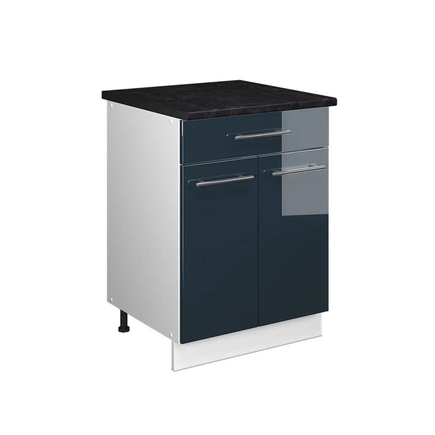 Vicco Unterschrank für Spüle/Kochfeld Fame-Line Dunkelblau Hochglanz/Weiß 60 x 82 mit Schublade AP Anthrazit Art Nr 60978