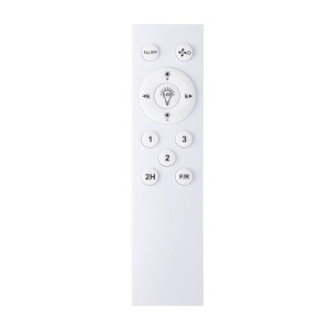 Weiße Fernbedienung für Eglo LED-Deckenventilator. Steuert Licht, Helligkeit, Ventilatorstufen, Timer, Modus.