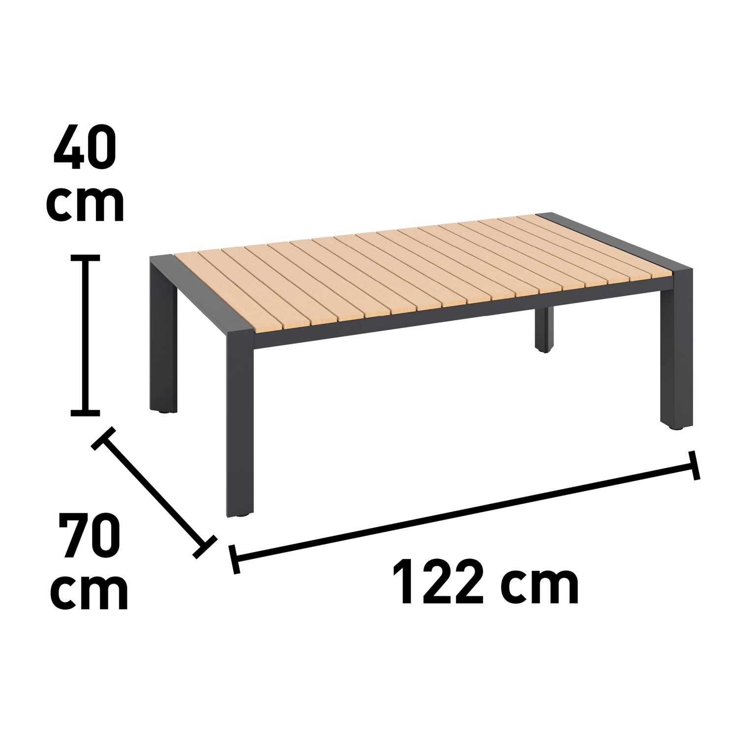 Loungetisch des Lounge-Sets Branford, Alu/Stahl, Holz-Optik, Maße 122x70x40 cm