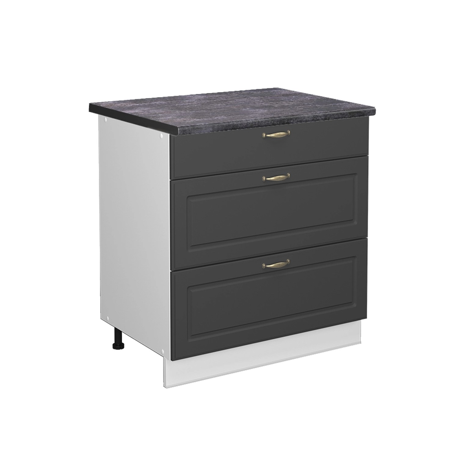 Vicco Küchenunterschrank Fame-Line Anthrazit-Gold/Weiß 80 cm mit 3 Schubladen AP Anthrazit