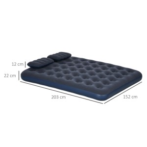 Blaue Outsunny Luftmatratze (203x152x22cm) mit 2 Kissen, ideal für Camping & als Gästebett.