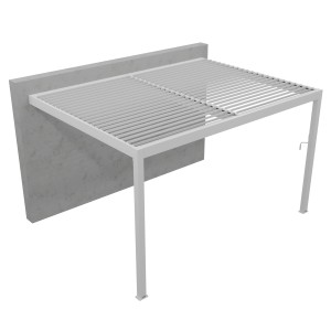 Weiße Gardengate Anbaupergola Odin aus Aluminium mit Lamellendach, 400x300 cm. Pavillon zur Wandmontage.