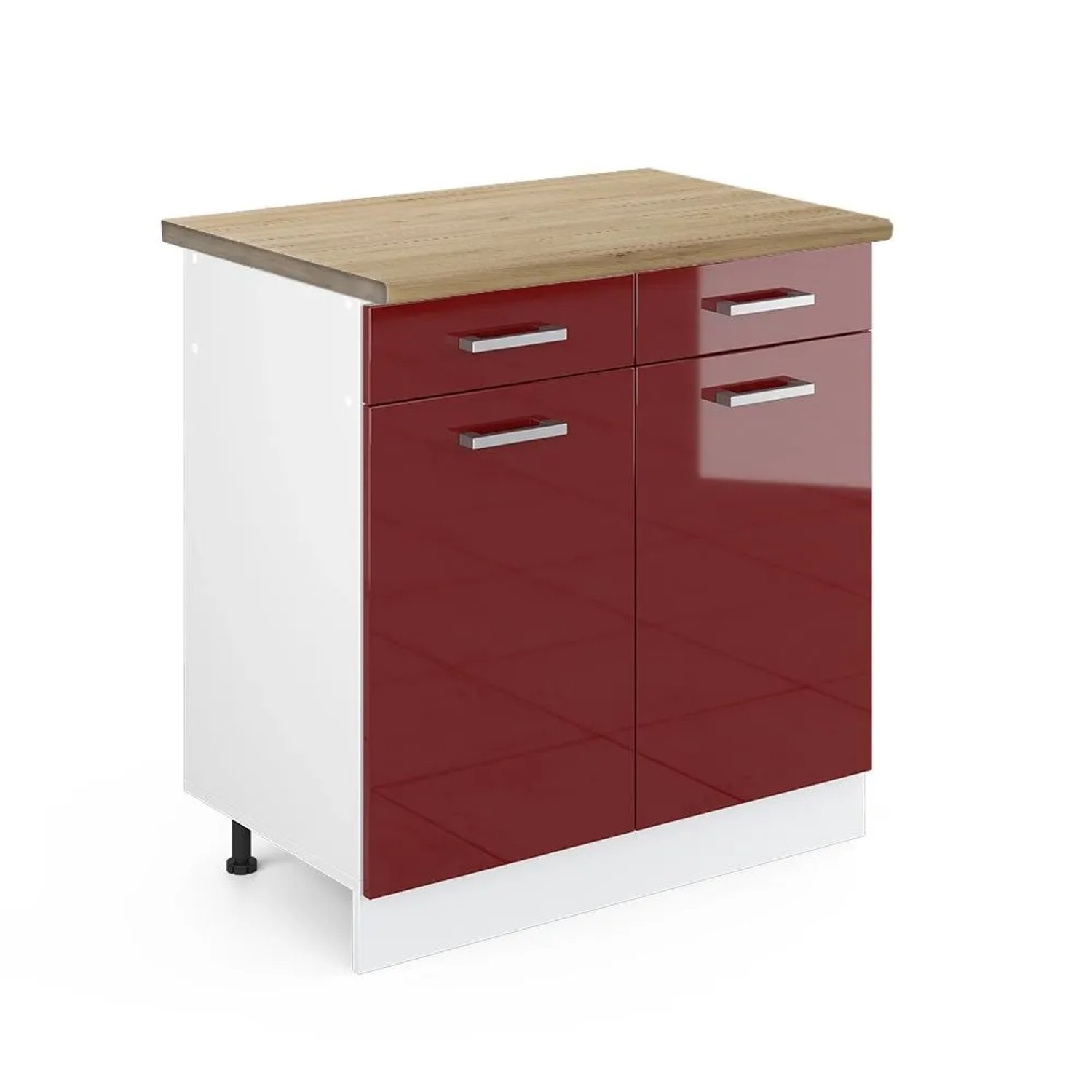 Vicco Küchenunterschrank R-Line Rot Hochglanz 80 x 82 AP Eiche Opt2