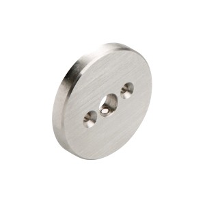 Endkappe aus V2A Edelstahl für 52 mm Holzhandlauf, zur Befestigung von Gelenken.