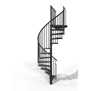 Schwarze Minka Spindeltreppe Rondo Smart, 120 cm Durchmesser. Metalltreppe für Innenräume.
