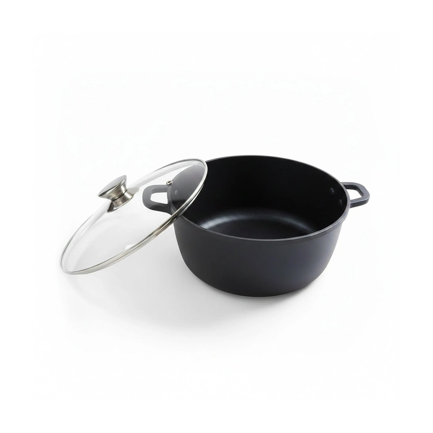 Relaxdays Schmortopf Aluminiumguss Schwarz Antihaftbeschichtet mit Glasdeckel Ø 28 cm
