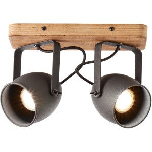 Brilliant Spotbalken Crowton, 2-flammig, kohlenschwarz/Holz, für Innenräume. Schwenkbare Spots.