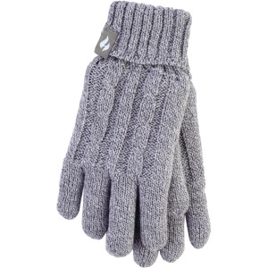 Grau melierte Heat Holders Damen Handschuhe M/L mit Rippbündchen und Zopfmuster.