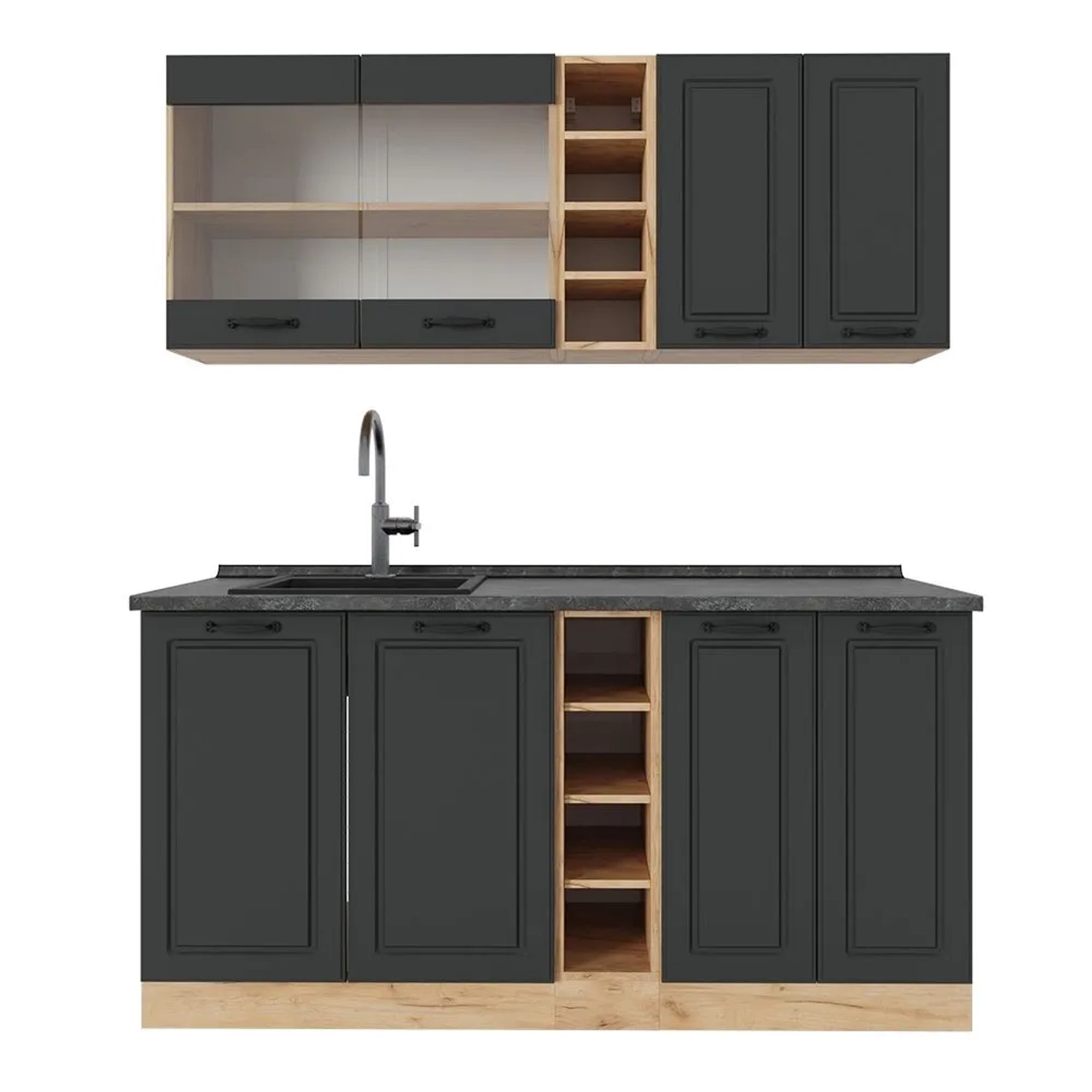 Vicco R-Line Singleküche Anthrazit Landhaus Goldkraft Eiche 160 cm AP Anthrazit ohne E-Geräte