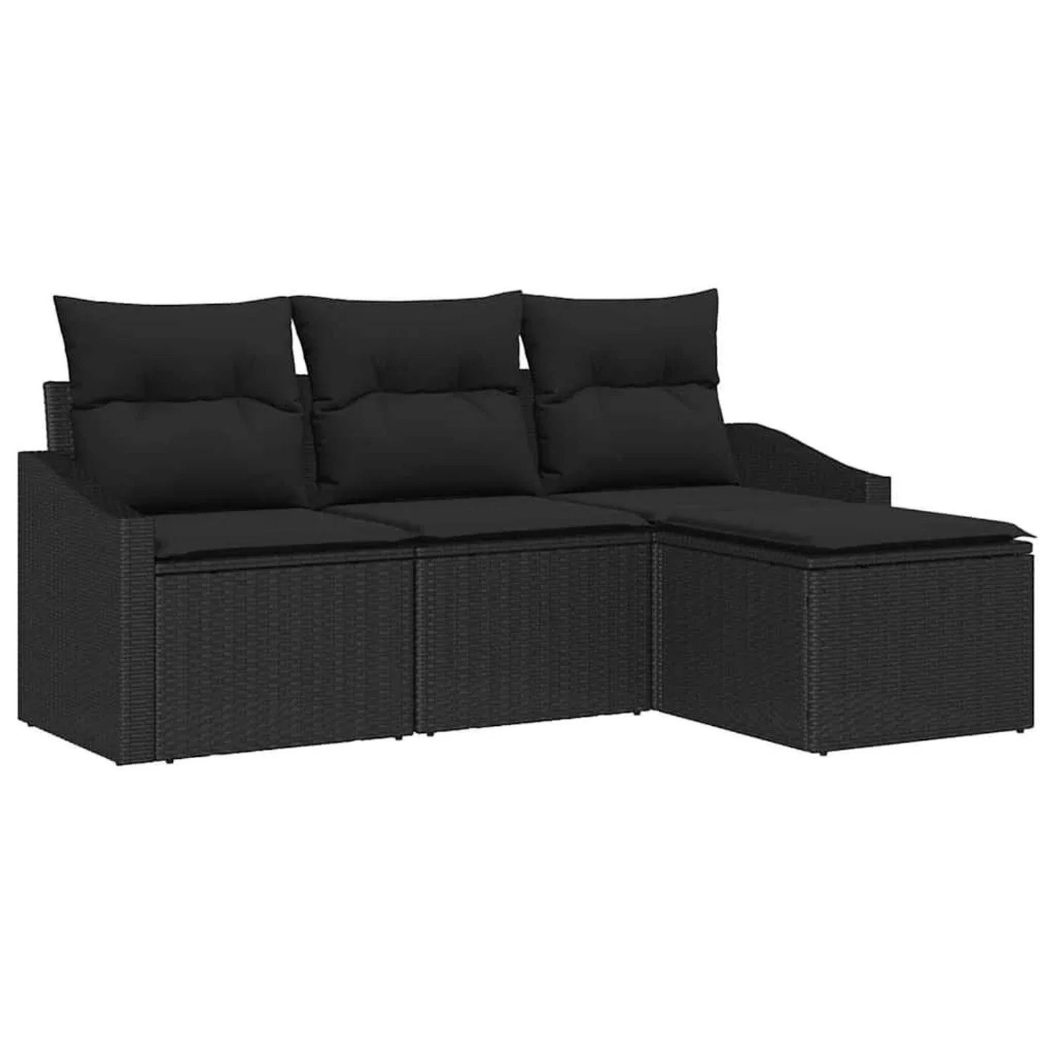 vidaXL Sofa Set mit Kissen mit Speicher 4-Tlg Schwarz Poly-Rattan 3355342 günstig online kaufen