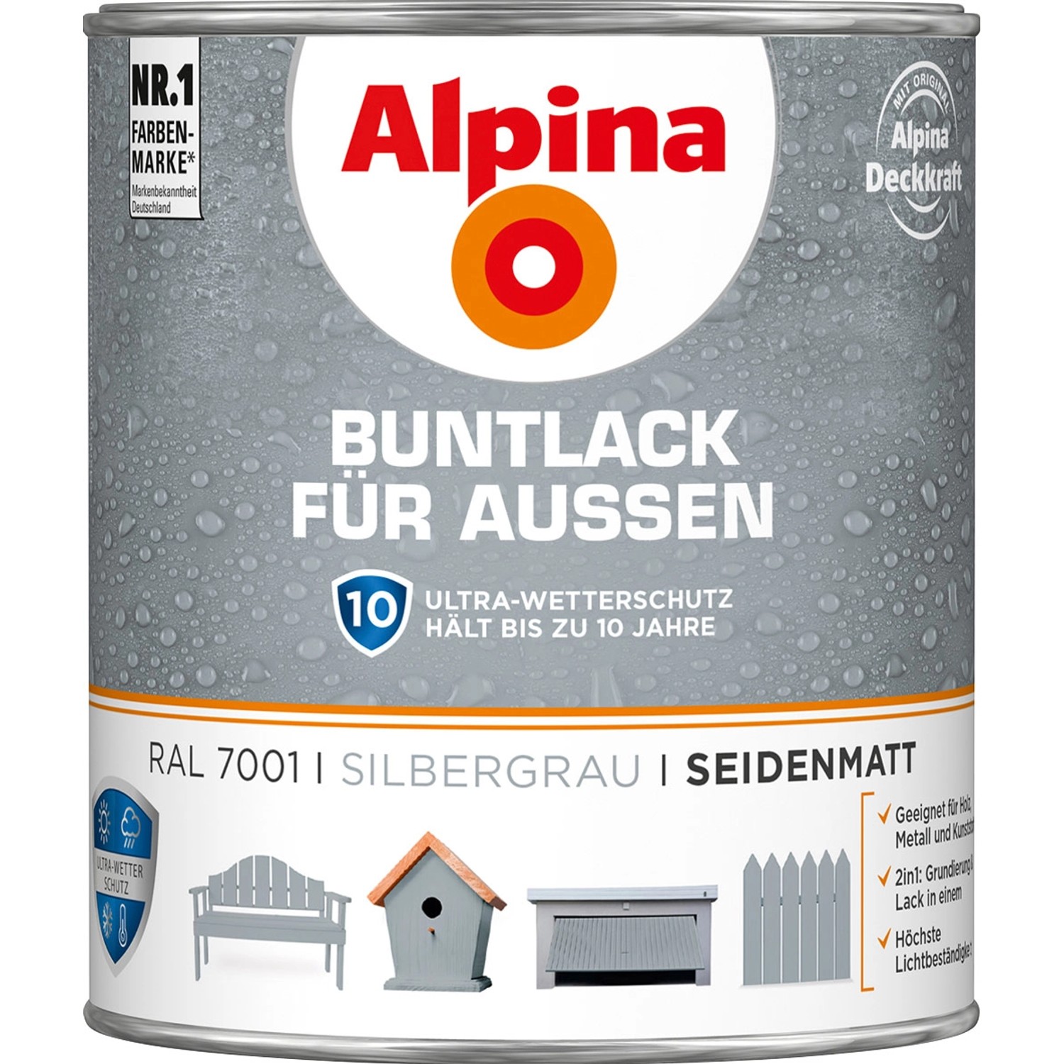 Alpina Buntlack für Aussen Silbergrau seidenmatt 750 ml