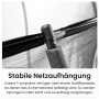 Detailaufnahme der Netzaufhängung eines Zero Gravity Trampolins mit Stahlflexstäben.