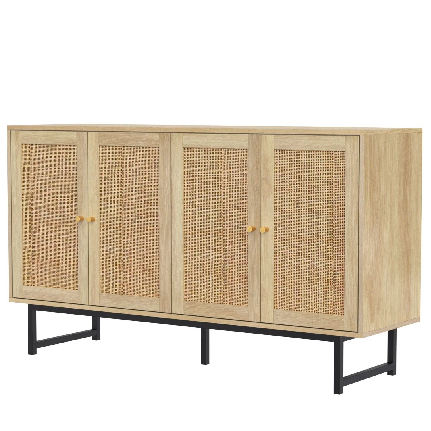 okwish Sideboard mit 4 Türen Rattangeflecht Wohnzimmer 140x39x80cm Natur