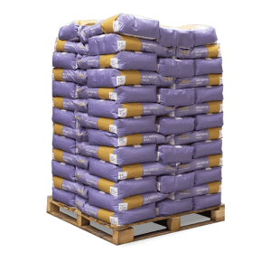 Palette mit 65 Säcken STROY Miscanthus Pellets Einstreu, je 15kg, für Pferdepflege und Tierhaltung.