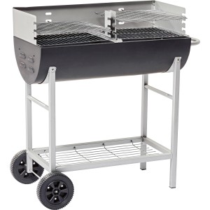 Holzkohle Grillwagen mit höhenverstellbarem Grillrost und Windschutz für Garten & Terrasse.