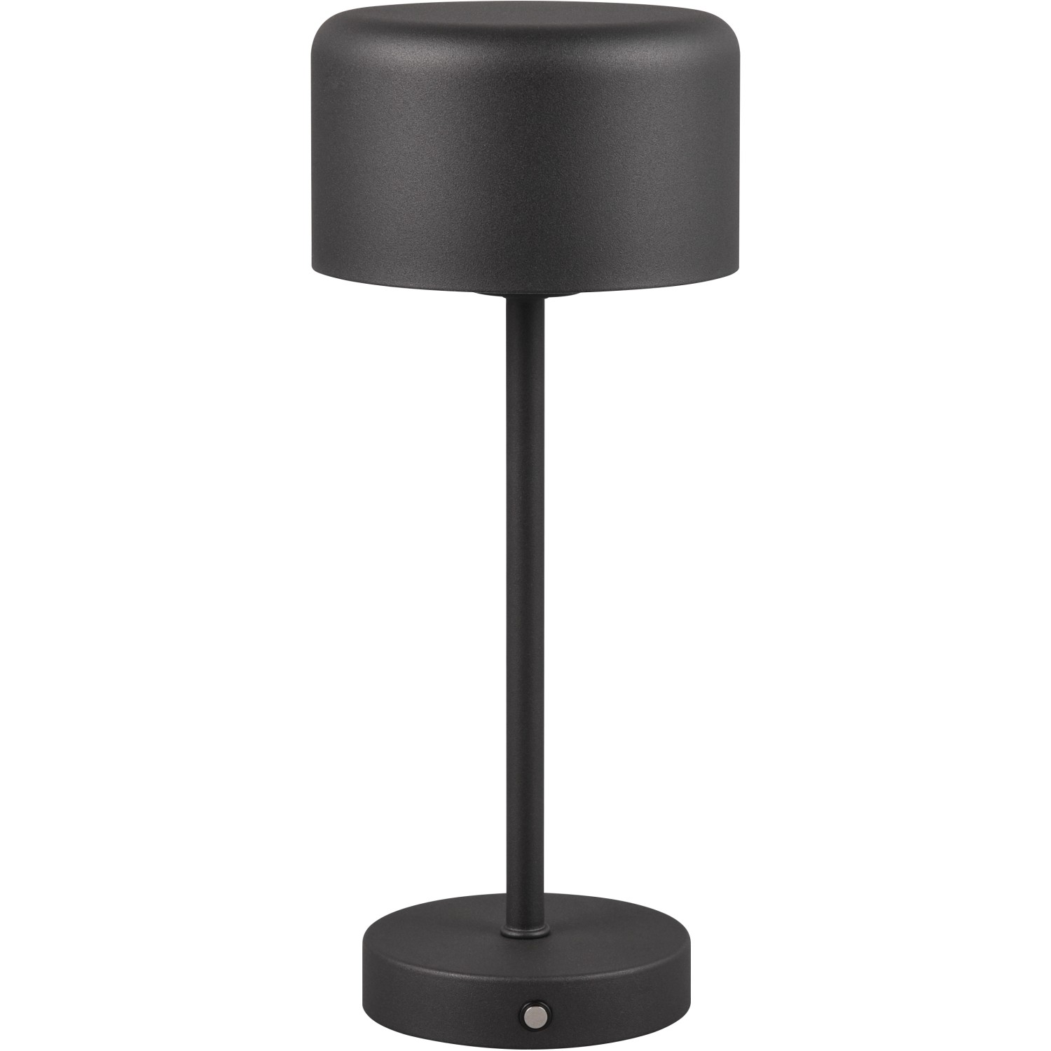 Schwarze, dimmbare LED-Tischleuchte Jeff mit Akku, Ø 12,6 cm, ideal für gemütliche Lichtstimmung.