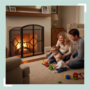 Relaxdays Funkenschutzgitter Eisen Schwarz 3-teilig mit Tür 80 cm x 197 cm 6 kg